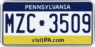 PA license plate MZC3509