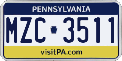 PA license plate MZC3511