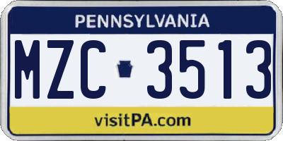 PA license plate MZC3513