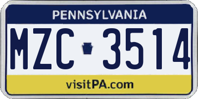 PA license plate MZC3514