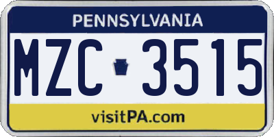 PA license plate MZC3515