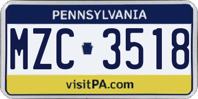 PA license plate MZC3518