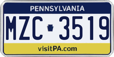 PA license plate MZC3519