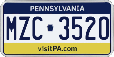 PA license plate MZC3520