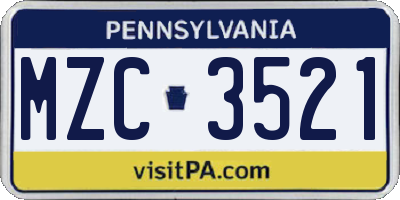 PA license plate MZC3521
