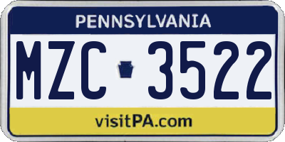 PA license plate MZC3522