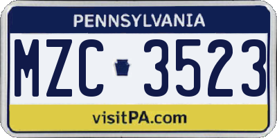 PA license plate MZC3523