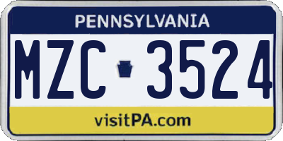 PA license plate MZC3524