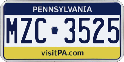 PA license plate MZC3525