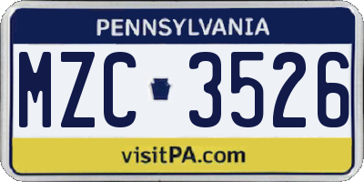 PA license plate MZC3526