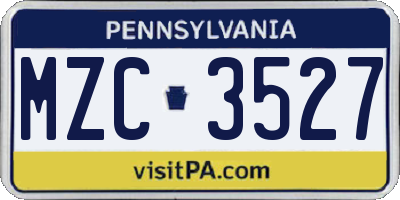 PA license plate MZC3527