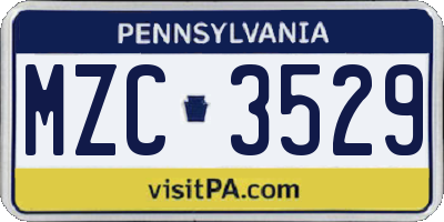 PA license plate MZC3529