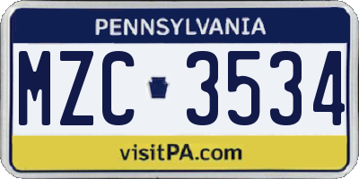 PA license plate MZC3534