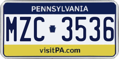 PA license plate MZC3536
