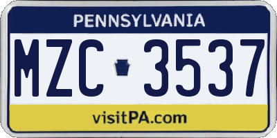 PA license plate MZC3537