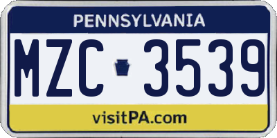 PA license plate MZC3539