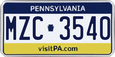 PA license plate MZC3540