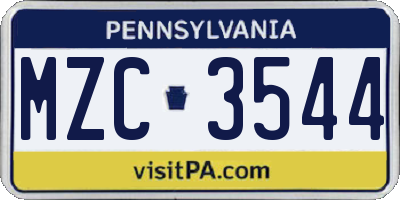 PA license plate MZC3544