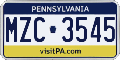 PA license plate MZC3545