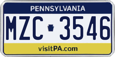 PA license plate MZC3546