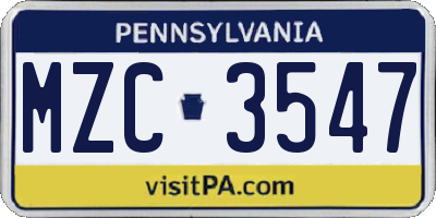 PA license plate MZC3547