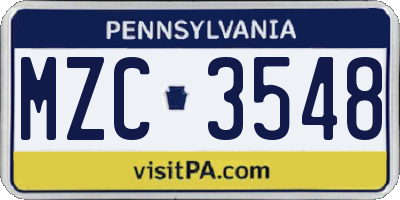 PA license plate MZC3548