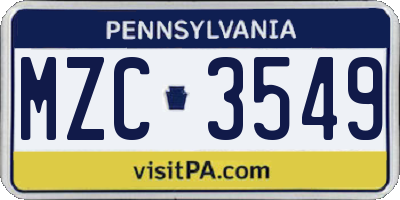 PA license plate MZC3549