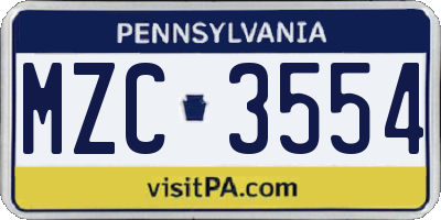 PA license plate MZC3554