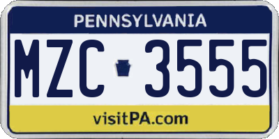 PA license plate MZC3555