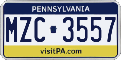 PA license plate MZC3557
