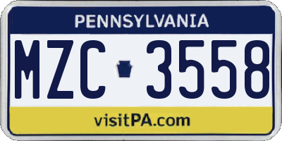PA license plate MZC3558