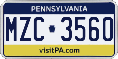 PA license plate MZC3560