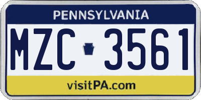 PA license plate MZC3561