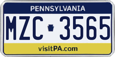 PA license plate MZC3565