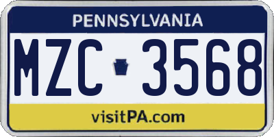 PA license plate MZC3568