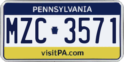 PA license plate MZC3571