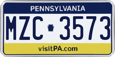PA license plate MZC3573