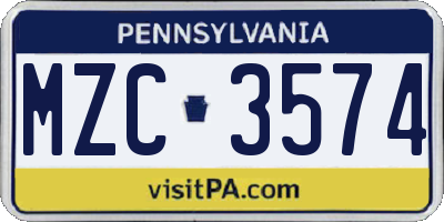 PA license plate MZC3574
