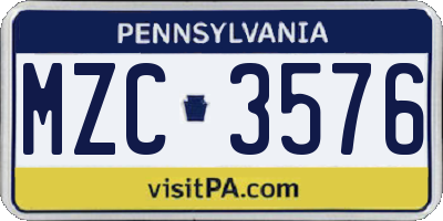 PA license plate MZC3576