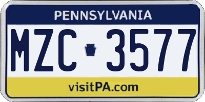 PA license plate MZC3577