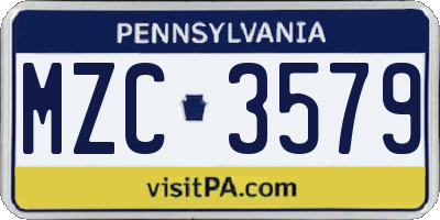 PA license plate MZC3579