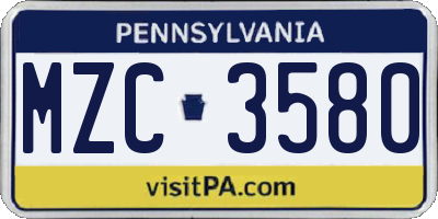 PA license plate MZC3580