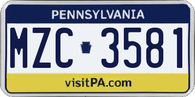 PA license plate MZC3581