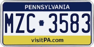 PA license plate MZC3583