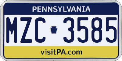 PA license plate MZC3585