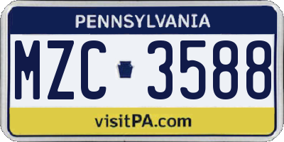 PA license plate MZC3588