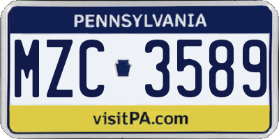 PA license plate MZC3589
