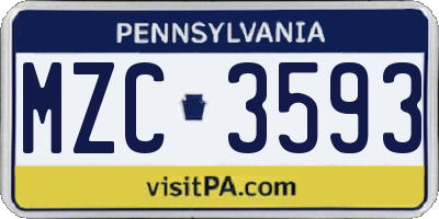 PA license plate MZC3593