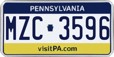 PA license plate MZC3596