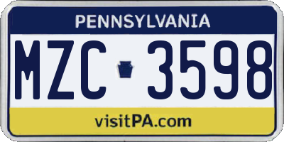 PA license plate MZC3598
